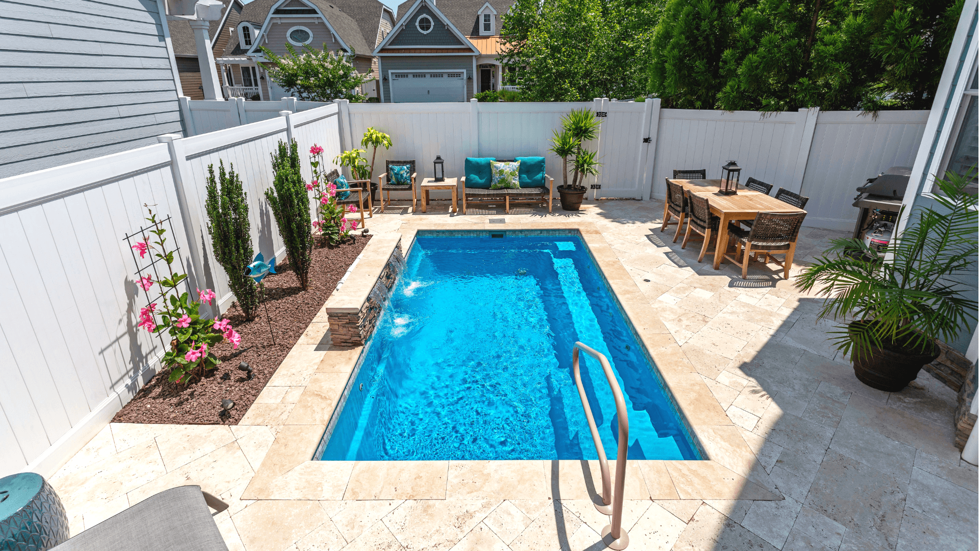 Fiberglass Plunge Pool with Travertine Patio