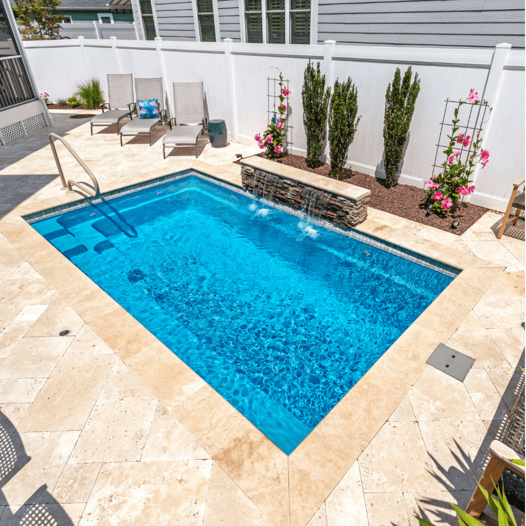 Fiberglass Plunge Pool with Travertine Patio