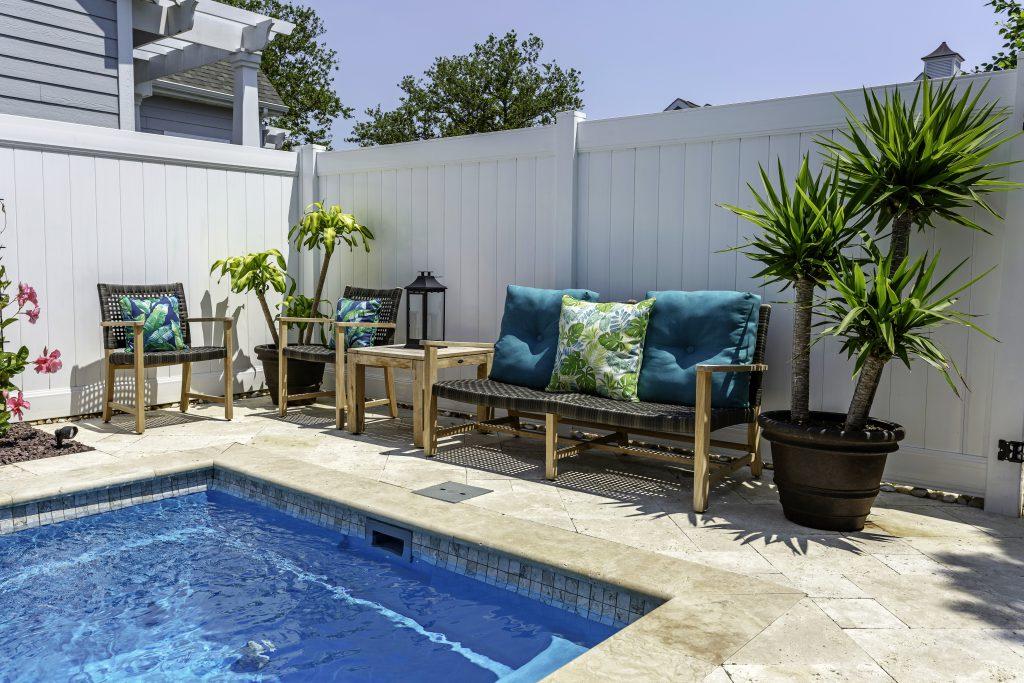 Fiberglass Plunge Pool with Travertine Patio