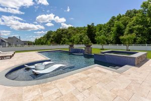 Geometric Pool and Spa with Tanning Shelf