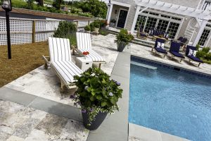 Silver Travertine with Bluestone Coping