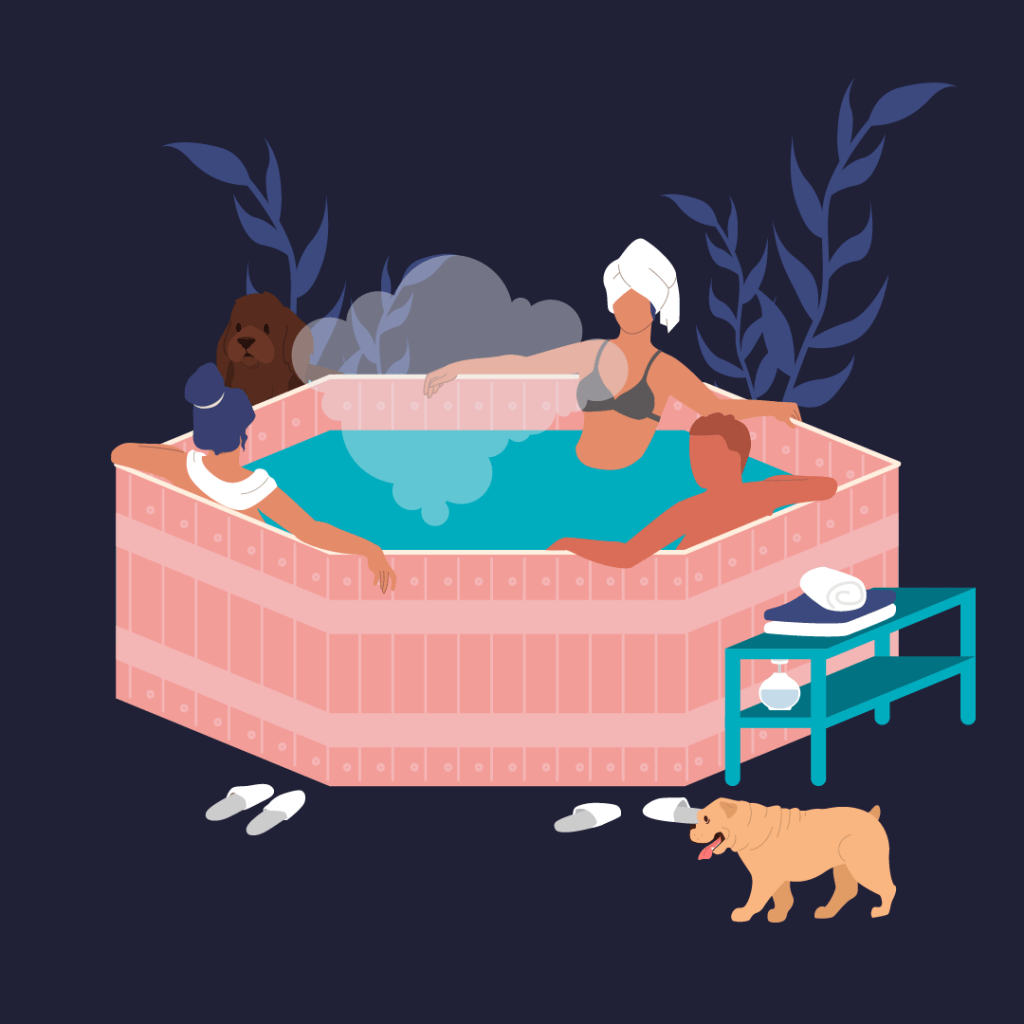 graphic of a group of people in a hot tub