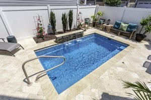 fiberglass pool with water feature