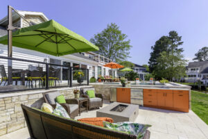 Naturekast outdoor cabinetry and sunken firepit area