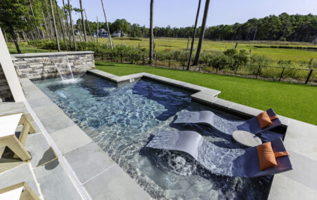 Plunge Pool Spa Combo with Waterfall and tanning ledge with ledge loungers