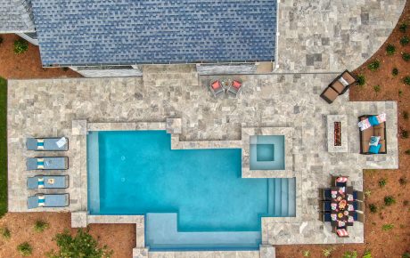 aerial view of a pool that was build with Rebar No. 4